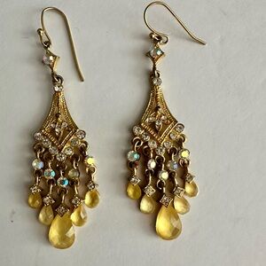 Vintage Gold and Yellow Chandelier Earrings